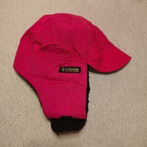 VINTAGE 80s Columbia Trapper Hat Cap Youth Small Pink Neon Duck Bill Earflap USA